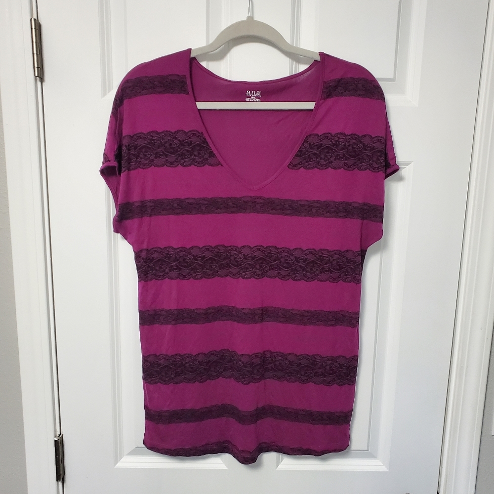 Magenta T-shirt with Lace Stripes